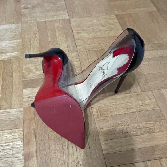 Christian Louboutin Debout Clear PVC Black Patent Leather 120MM Pointed Pump EUC - Picture 4 of 6